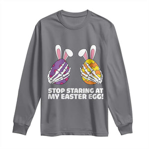 Stop Staring at My Easter Eggs Long Sleeve Shirt Funny Skeleton Bunny Easter TS14 Charcoal Print Your Wear