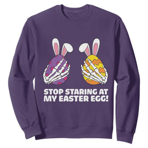 Stop Staring at My Easter Eggs Sweatshirt Funny Skeleton Bunny Easter TS14 Purple Print Your Wear