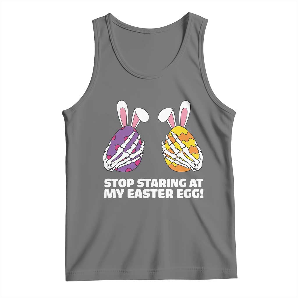 Stop Staring at My Easter Eggs Tank Top Funny Skeleton Bunny Easter TS14 Black Heather Print Your Wear