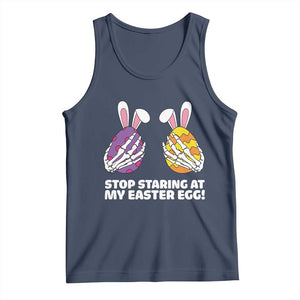 Stop Staring at My Easter Eggs Tank Top Funny Skeleton Bunny Easter TS14 Navy Print Your Wear