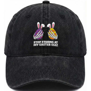 Stop Staring at My Easter Eggs Washed Cotton Baseball Cap Funny Skeleton Bunny Easter TS14 Print Your Wear