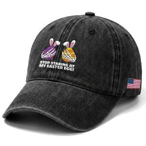Stop Staring at My Easter Eggs Washed Cotton Baseball Cap Funny Skeleton Bunny Easter TS14 Print Your Wear
