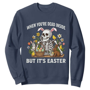 Funny Easter Skeleton Sweatshirt When You're Dead Inside But It's Easter TS14 Navy Print Your Wear