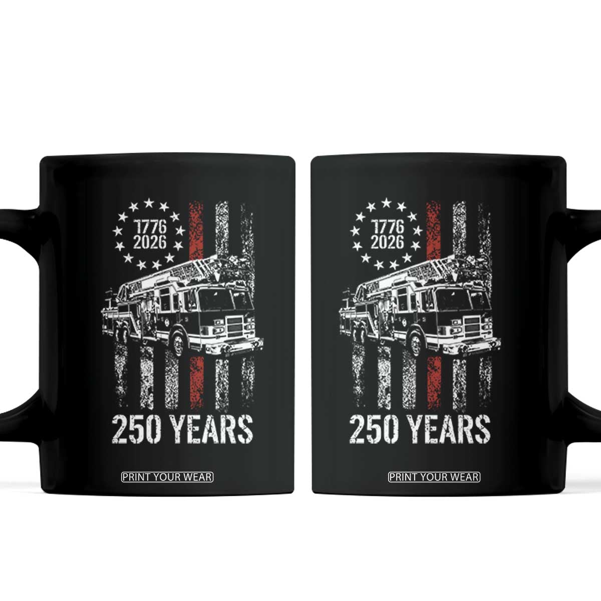 Fireman 250 Years of America Coffee Mug Fireman American Flag Thin Red Line Firefighter TS14 Black Print Your Wear