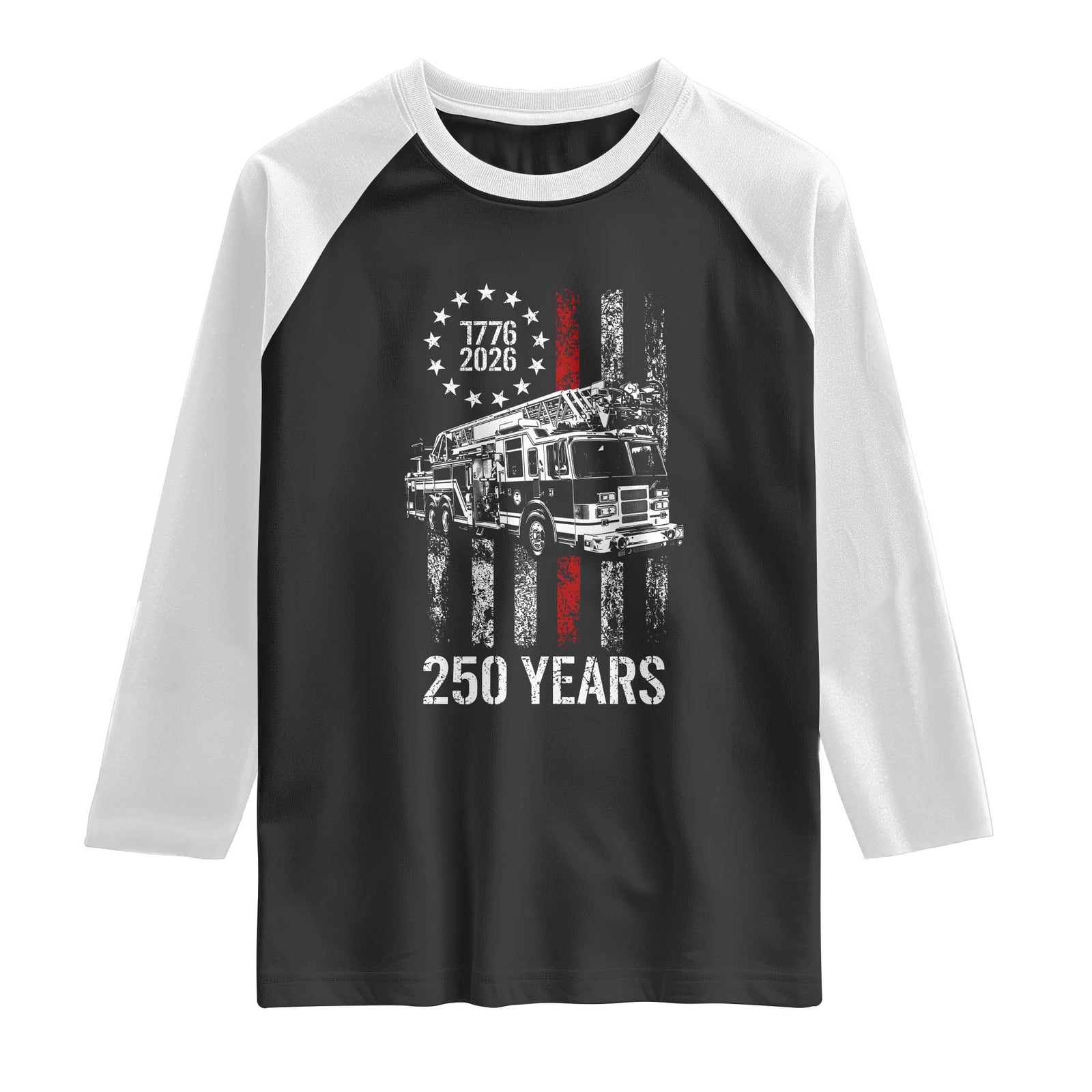 Fireman 250 Years of America Raglan Shirt Fireman American Flag Thin Red Line Firefighter TS14 Black White Print Your Wear
