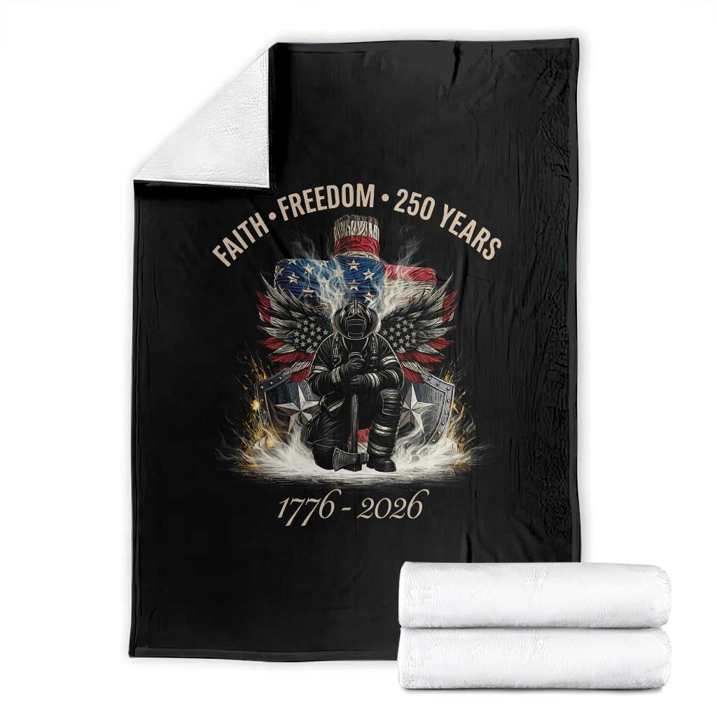 Fireman 250 Years of America Throw Blanket Faith Freedom Firefighter American Flag Cross TS14 Black Print Your Wear