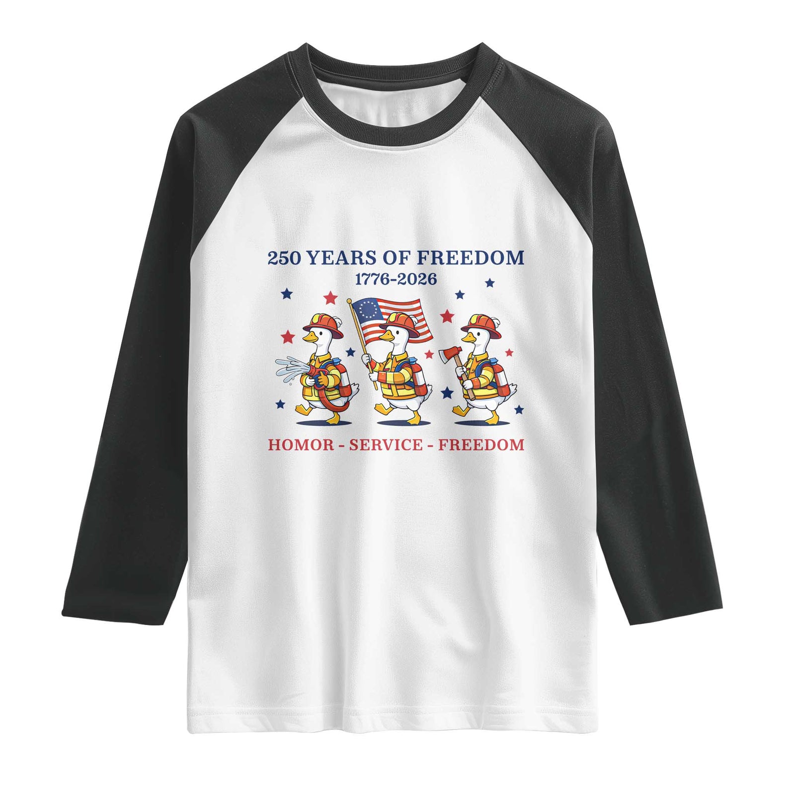 Fireman 250 Years of America Raglan Shirt Silly Goose Firefighter Honor Service Freedom TS14 White Black Print Your Wear