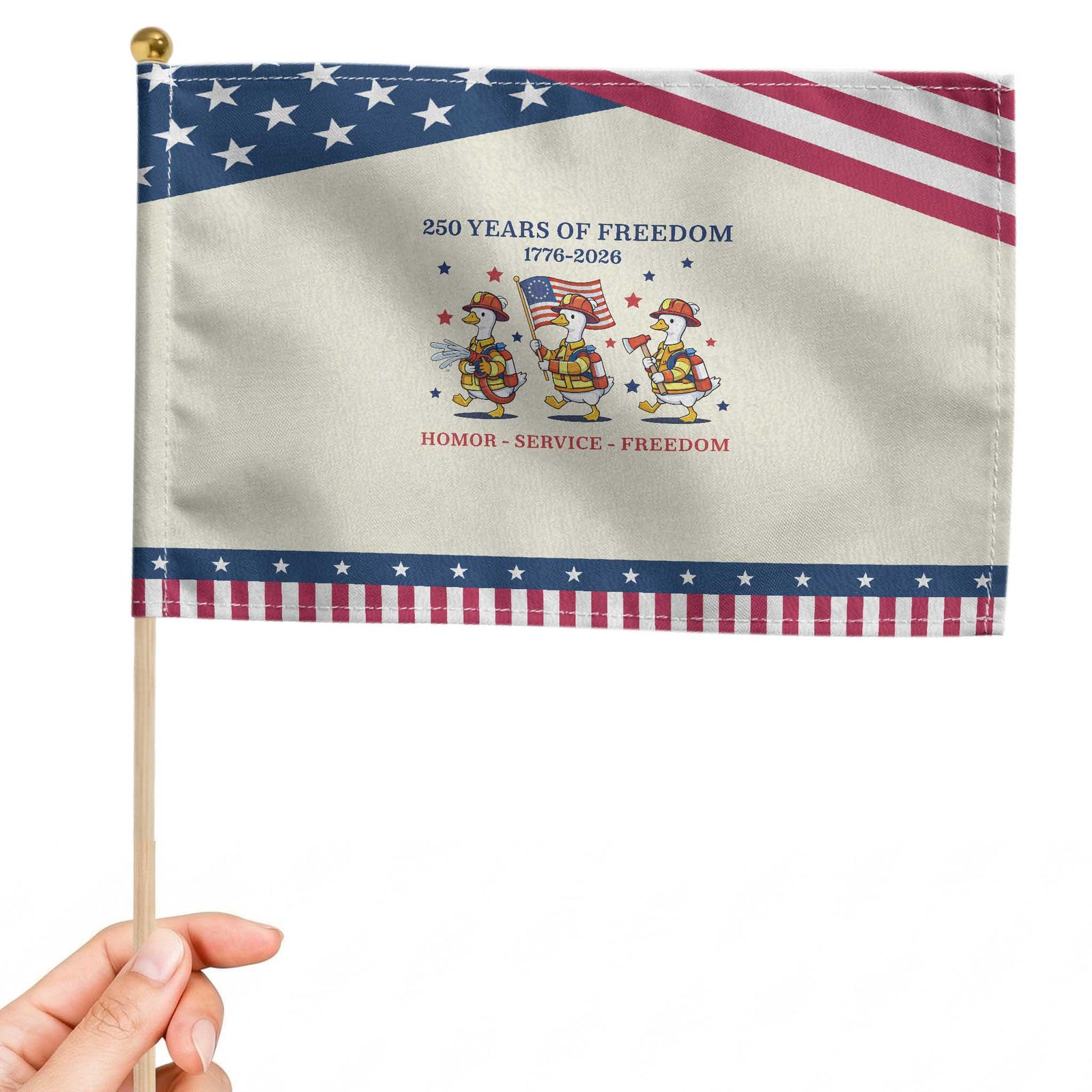 Fireman 250 Years of America Patriotic Handheld Flag Silly Goose Firefighter Honor Service Freedom TS14 Modern 8.2