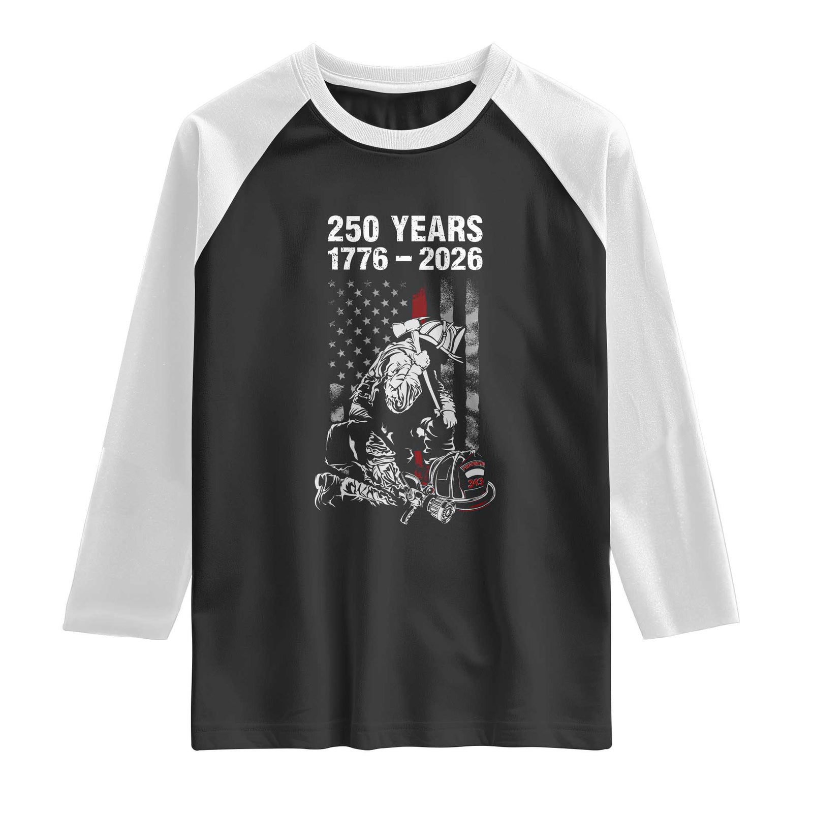 Fireman 250 Years of America Raglan Shirt Firefighter Red US Patriotic 4th Of July TS14 Black White Print Your Wear