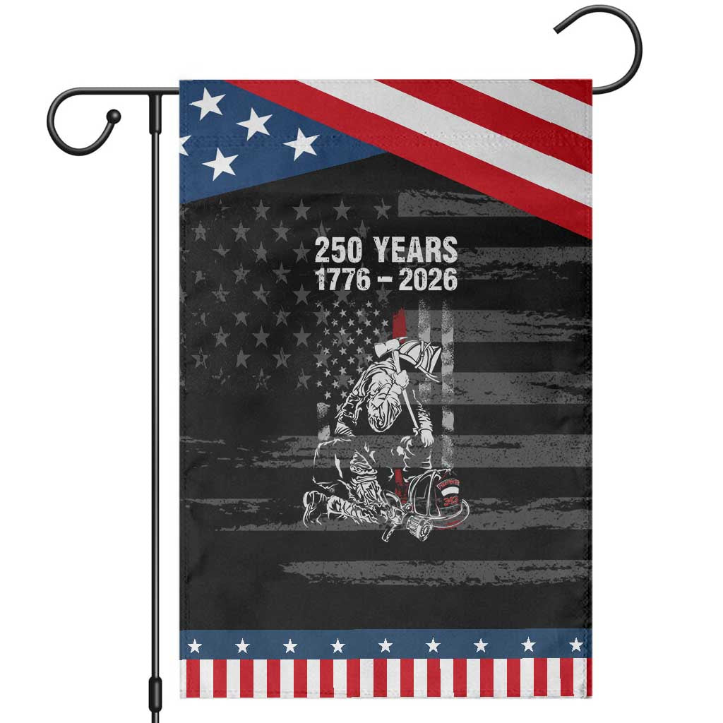 Fireman 250 Years of America Patriotic Garden Flag Firefighter Red US Patriotic 4th Of July TS14 Distressed Black Blue Print Your Wear