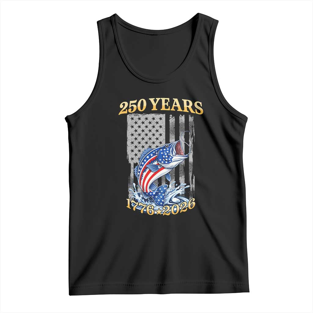 250th Anniversary USA Fishing Tank Top Patriotic Fisherman American Flag TS14 Black Print Your Wear