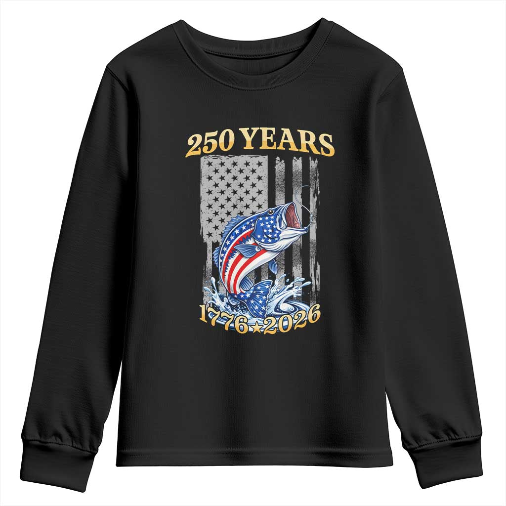 250th Anniversary USA Fishing Youth Sweatshirt Patriotic Fisherman American Flag TS14 Black Print Your Wear