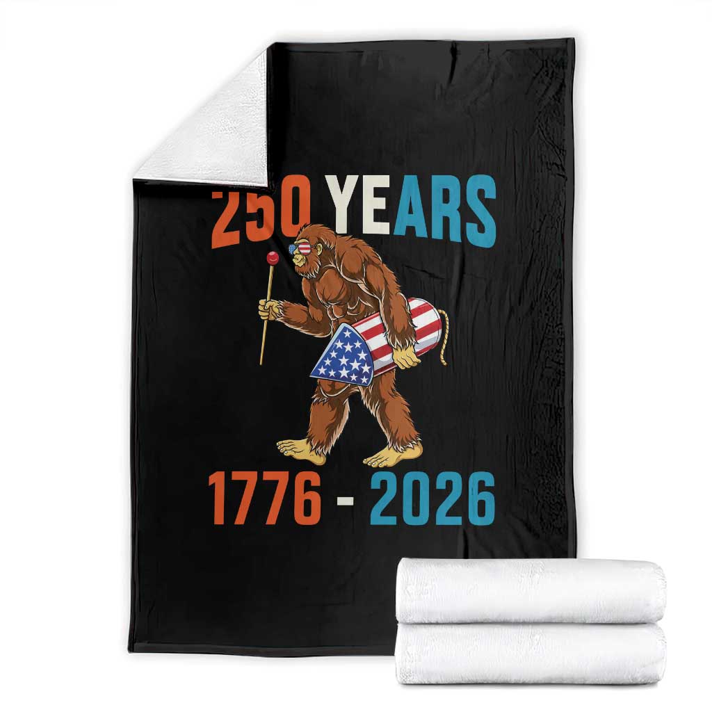 250th Anniversary USA Bigfoot Throw Blanket Funny Sasquatch American Flag Fireworks Fourth of July TS14 Black Print Your Wear