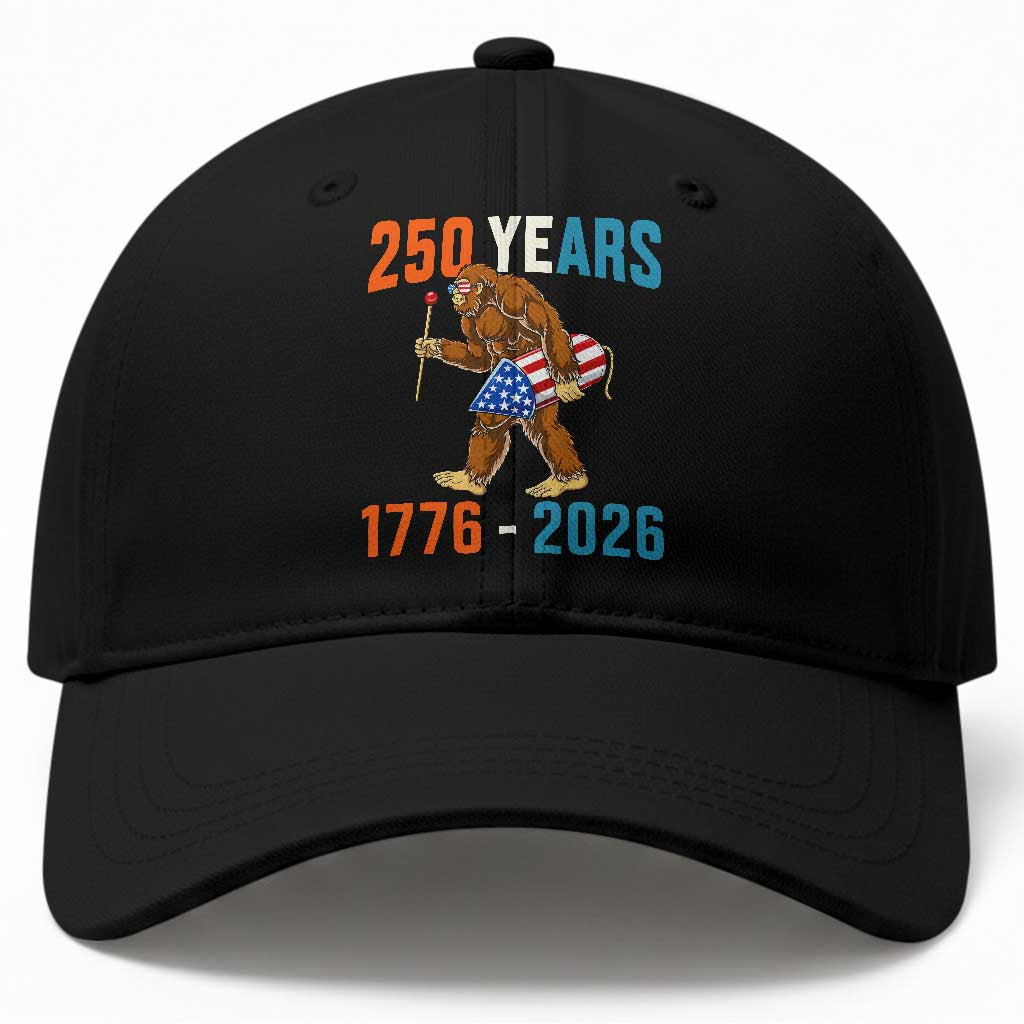 250th Anniversary USA Bigfoot Baseball Cap Funny Sasquatch American Flag Fireworks Fourth of July TS14 Print Your Wear