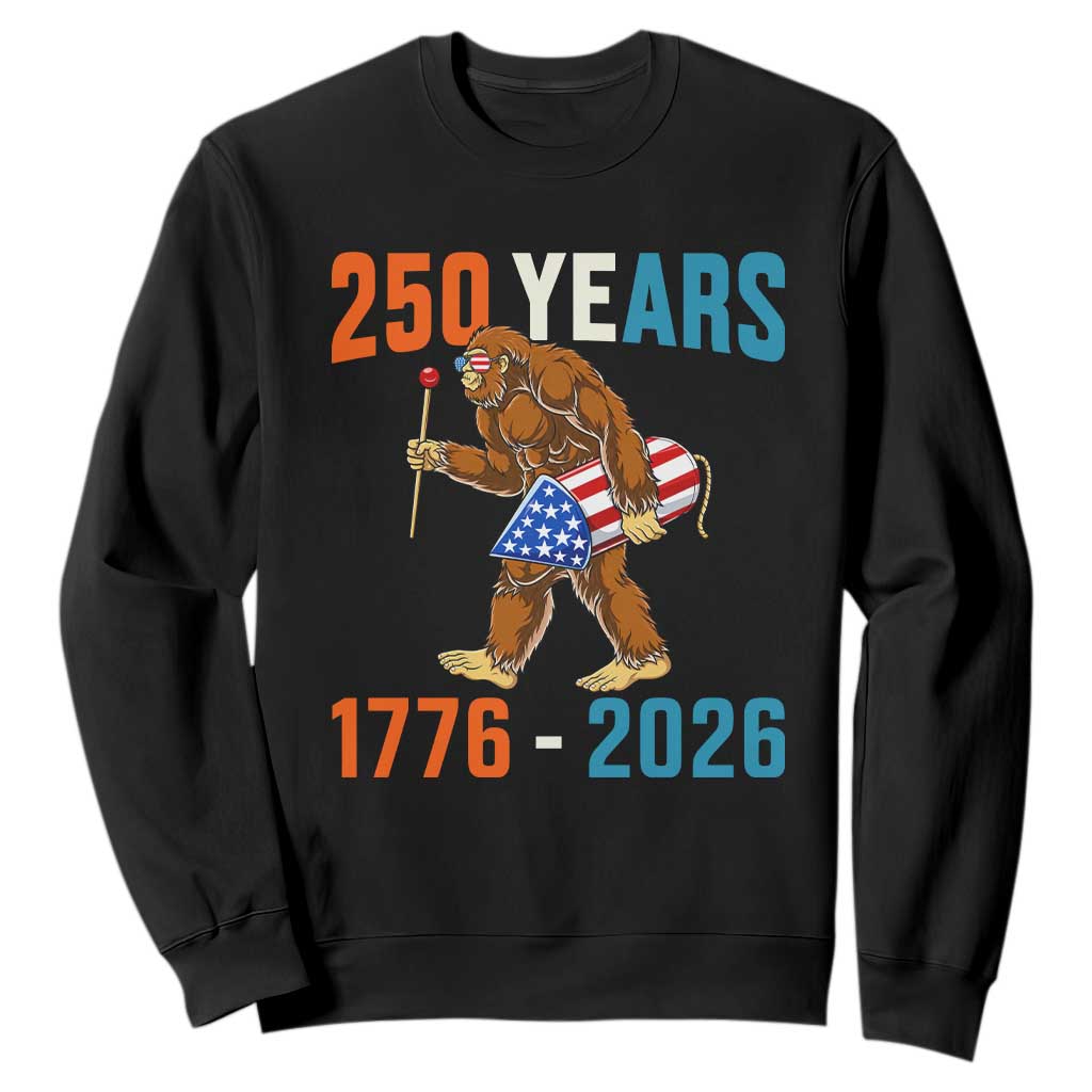 250th Anniversary USA Bigfoot Sweatshirt Funny Sasquatch American Flag Fireworks Fourth of July TS14 Black Print Your Wear