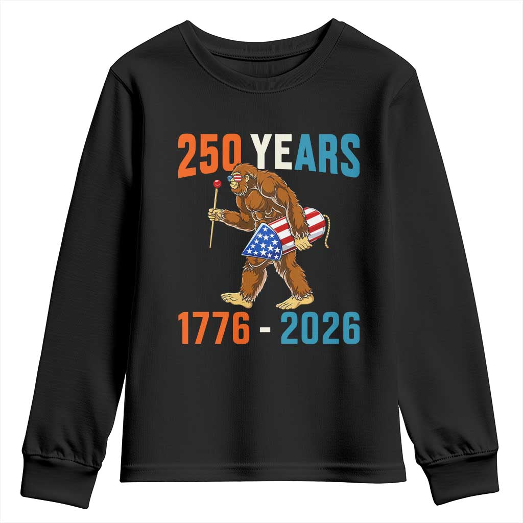 250th Anniversary USA Bigfoot Youth Sweatshirt Funny Sasquatch American Flag Fireworks Fourth of July TS14 Black Print Your Wear