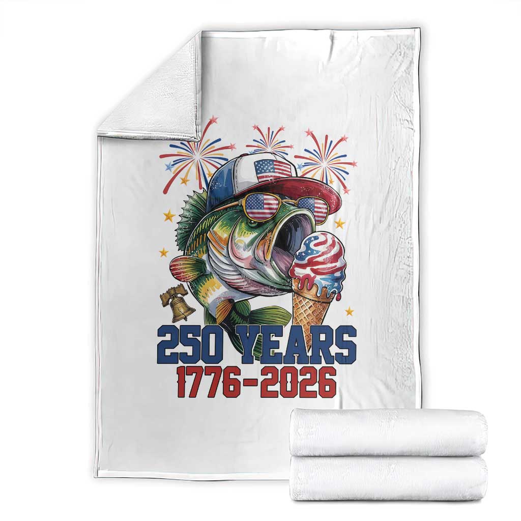 250th Anniversary USA Fishing Throw Blanket Patriotic Bass Fish American Flag TS14 White Print Your Wear
