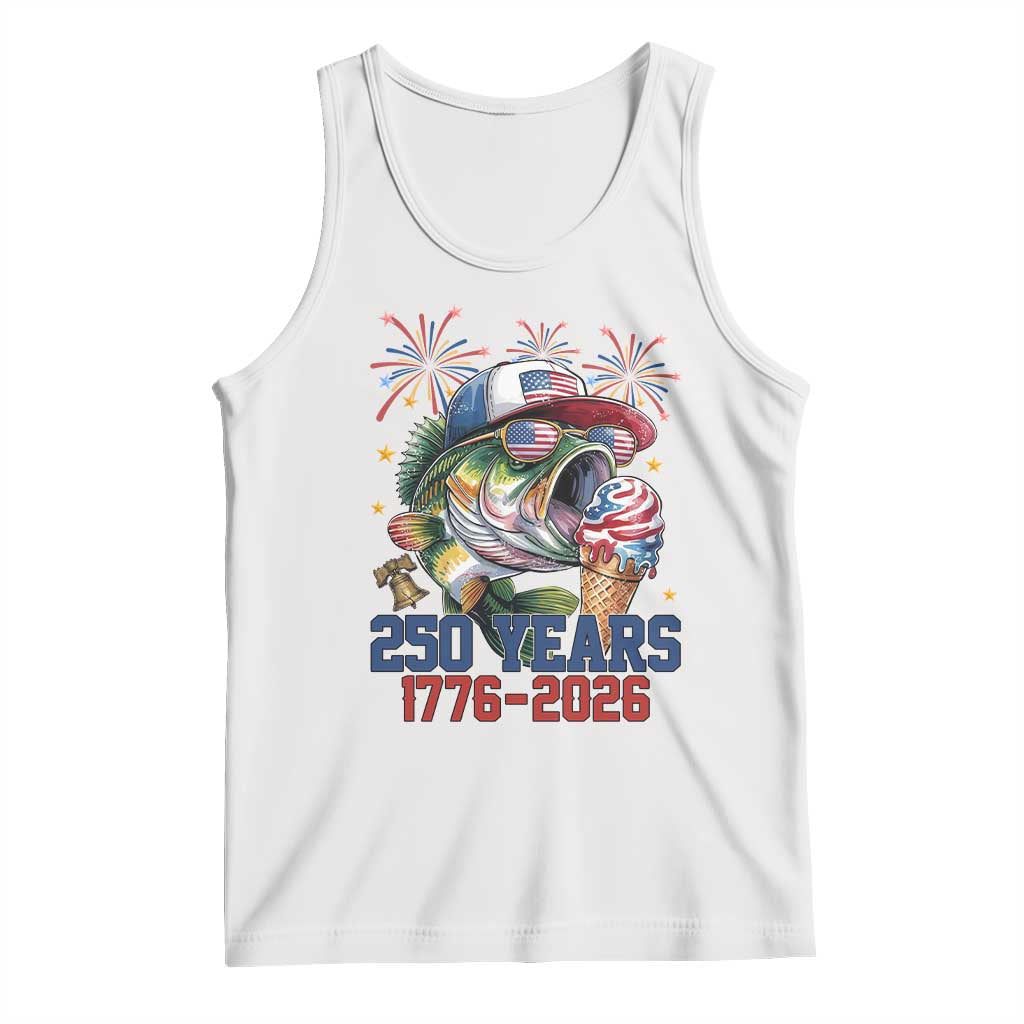 250th Anniversary USA Fishing Tank Top Patriotic Bass Fish American Flag TS14 White Print Your Wear