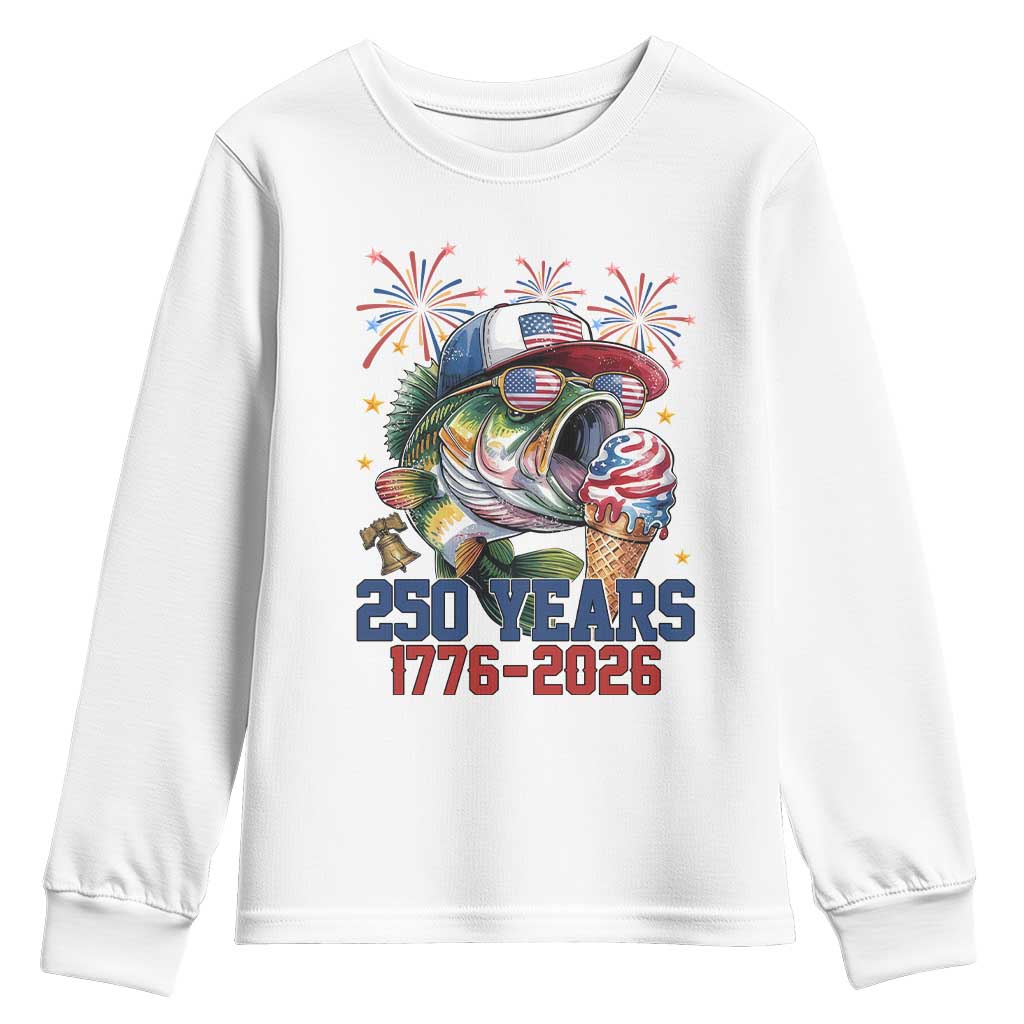 250th Anniversary USA Fishing Youth Sweatshirt Patriotic Bass Fish American Flag TS14 White Print Your Wear