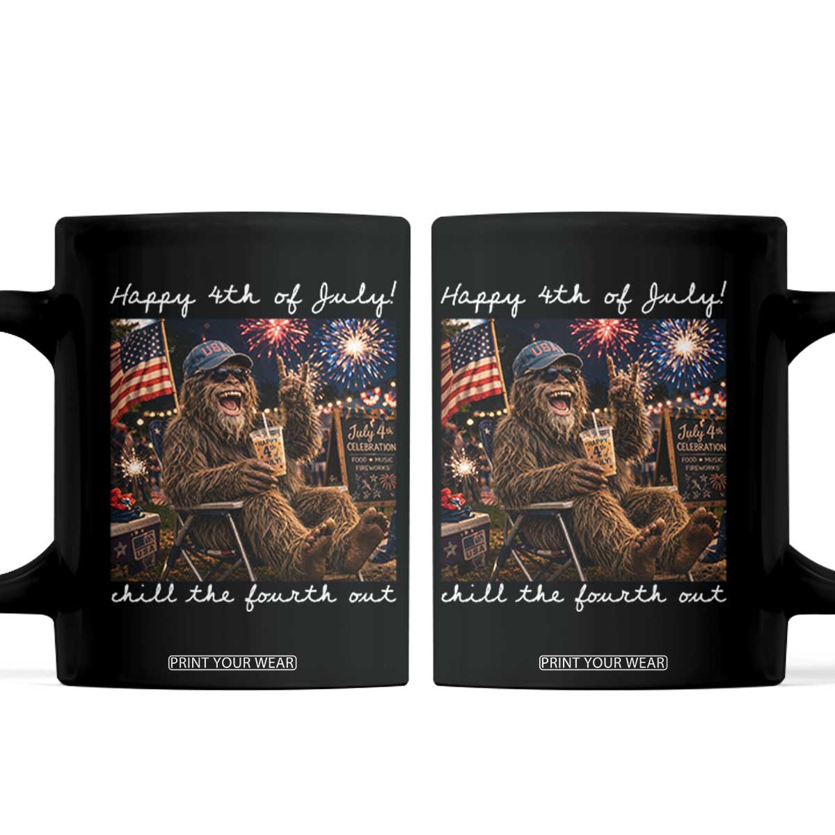4th of July Bigfoot Coffee Mug Patriotic Sasquatch American Flag Party Festival TS14 Black Print Your Wear
