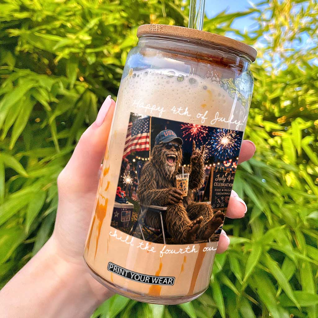 4th of July Bigfoot Glass Can Patriotic Sasquatch American Flag Party Festival TS14 Black Print Your Wear