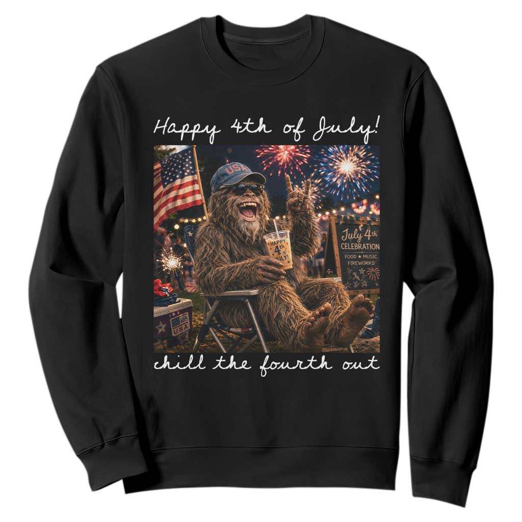 4th of July Bigfoot Sweatshirt Patriotic Sasquatch American Flag Party Festival TS14 Black Print Your Wear