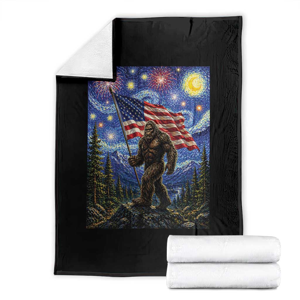 Bigfoot Patriotic 250 Years of Freedom Throw Blanket American USA Flag Stary Night TS14 Black Print Your Wear