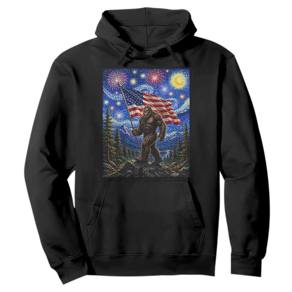 Bigfoot Patriotic 250 Years of Freedom Hoodie American USA Flag Stary Night TS14 Black Print Your Wear