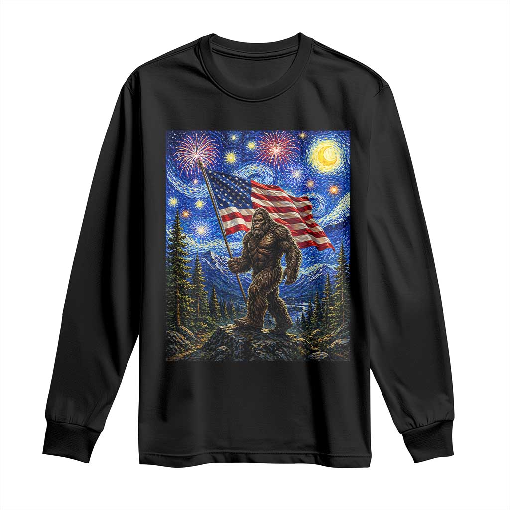 Bigfoot Patriotic 250 Years of Freedom Long Sleeve Shirt American USA Flag Stary Night TS14 Black Print Your Wear