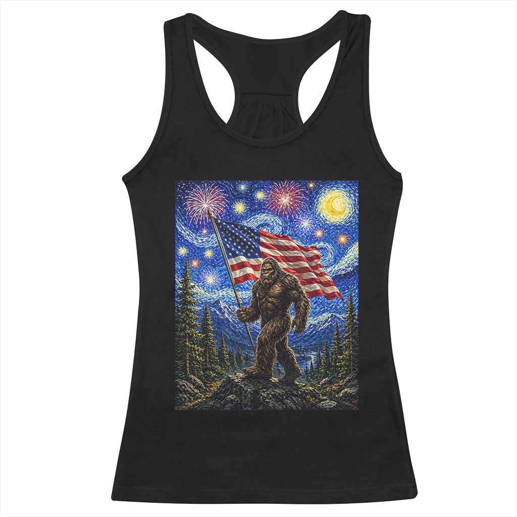 Bigfoot Patriotic 250 Years of Freedom Racerback Tank Top American USA Flag Stary Night TS14 Black Print Your Wear