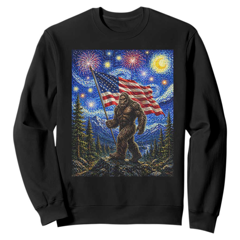 Bigfoot Patriotic 250 Years of Freedom Sweatshirt American USA Flag Stary Night TS14 Black Print Your Wear
