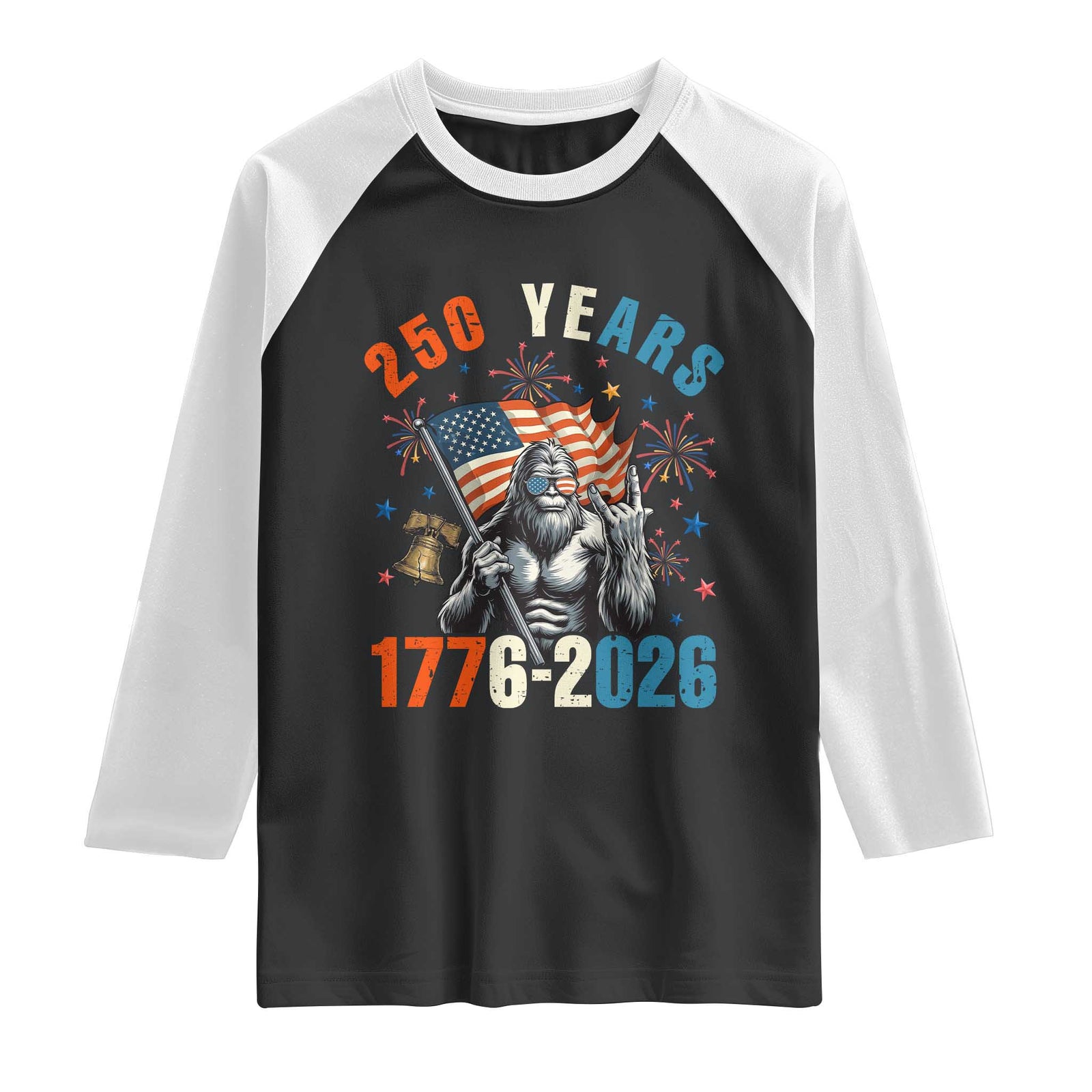 250th Anniversary USA Raglan Shirt Bigfoot American Flag Patriotic 4th of July TS14 Black White Print Your Wear