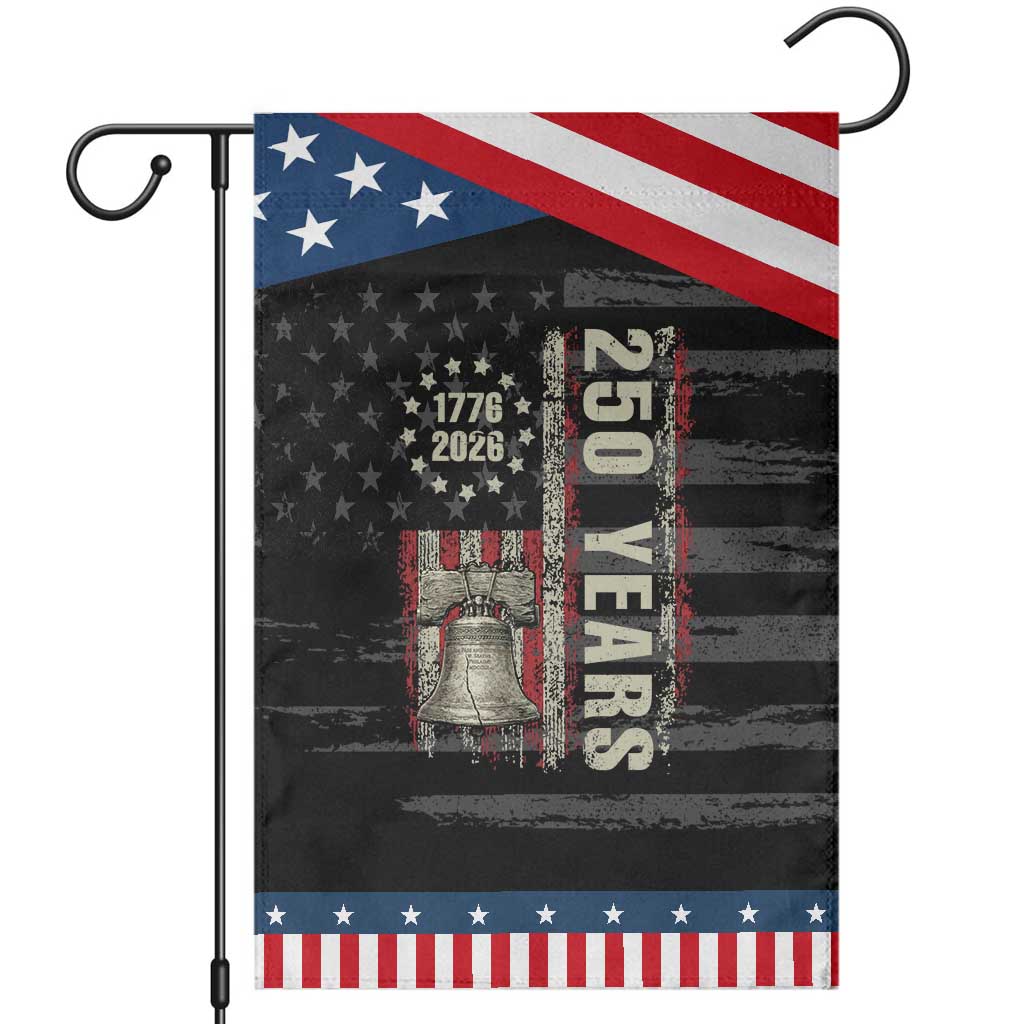 250th Anniversary USA Patriotic Garden Flag Patriotic Liberty Bell 1776 2026 American Flag TS14 Distressed Black Blue Print Your Wear