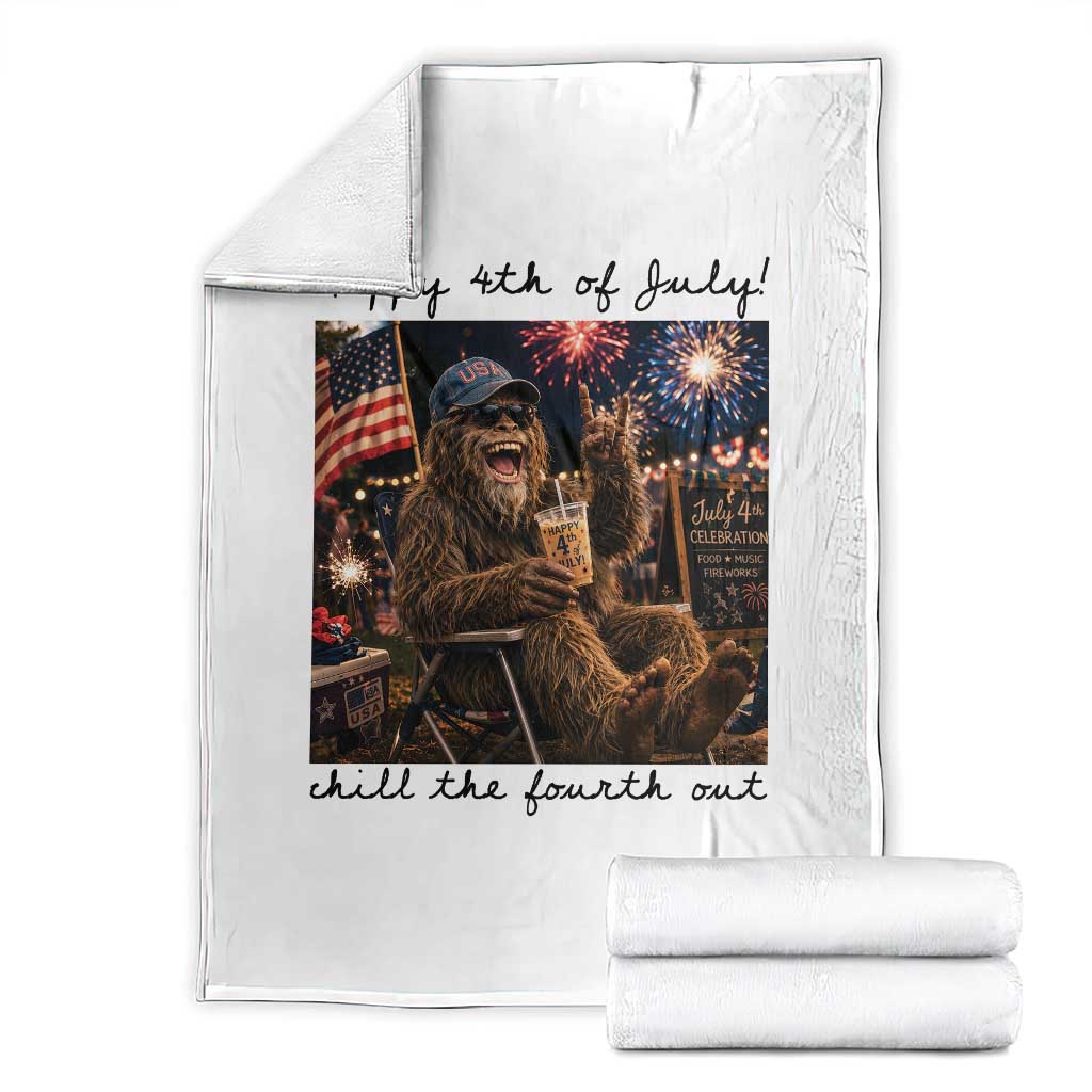 Funny Bigfoot 4th of July Throw Blanket Patriotic Sasquatch American Flag Party Festival TS14 White Print Your Wear
