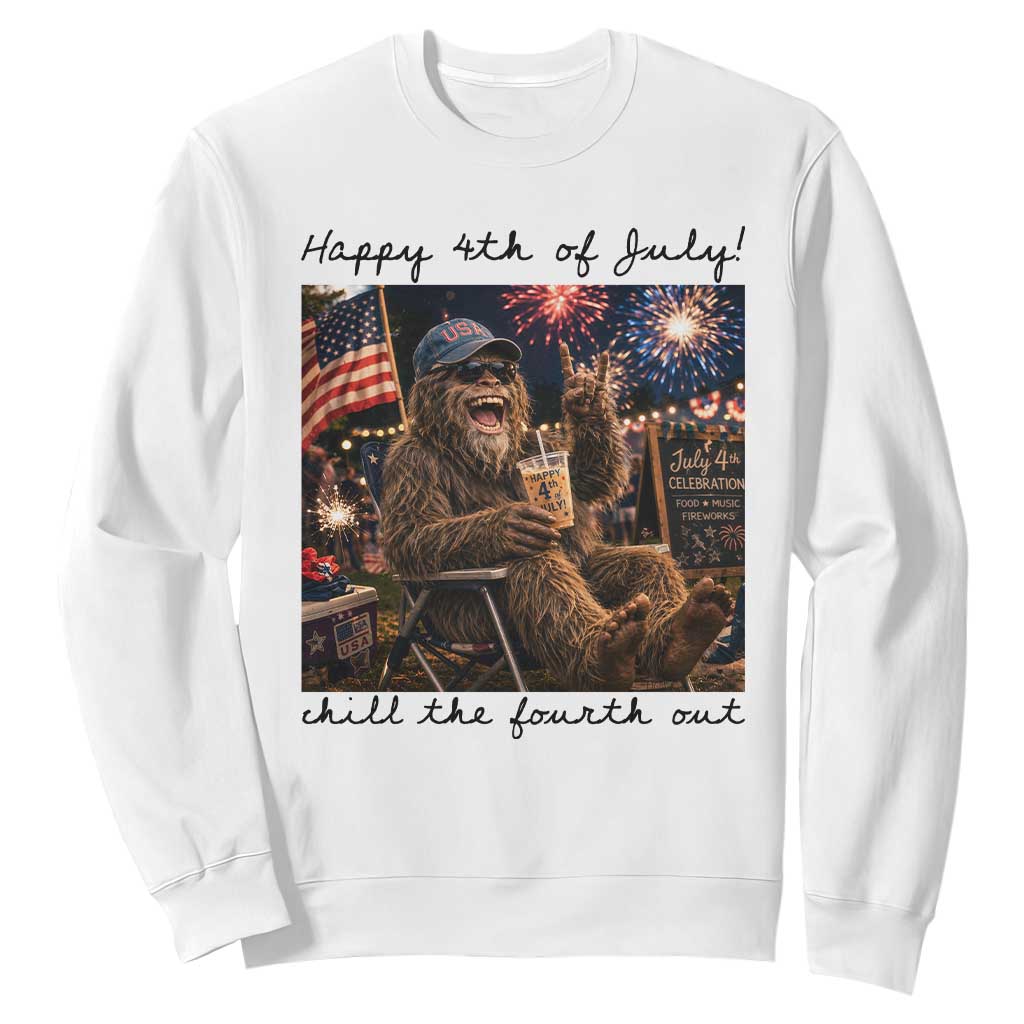Funny Bigfoot 4th of July Sweatshirt Patriotic Sasquatch American Flag Party Festival TS14 White Print Your Wear
