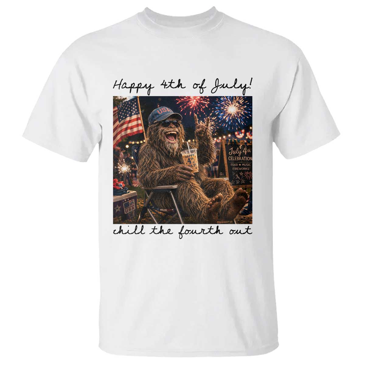 Funny Bigfoot 4th of July T Shirt Patriotic Sasquatch American Flag Party Festival TS14 White Print Your Wear