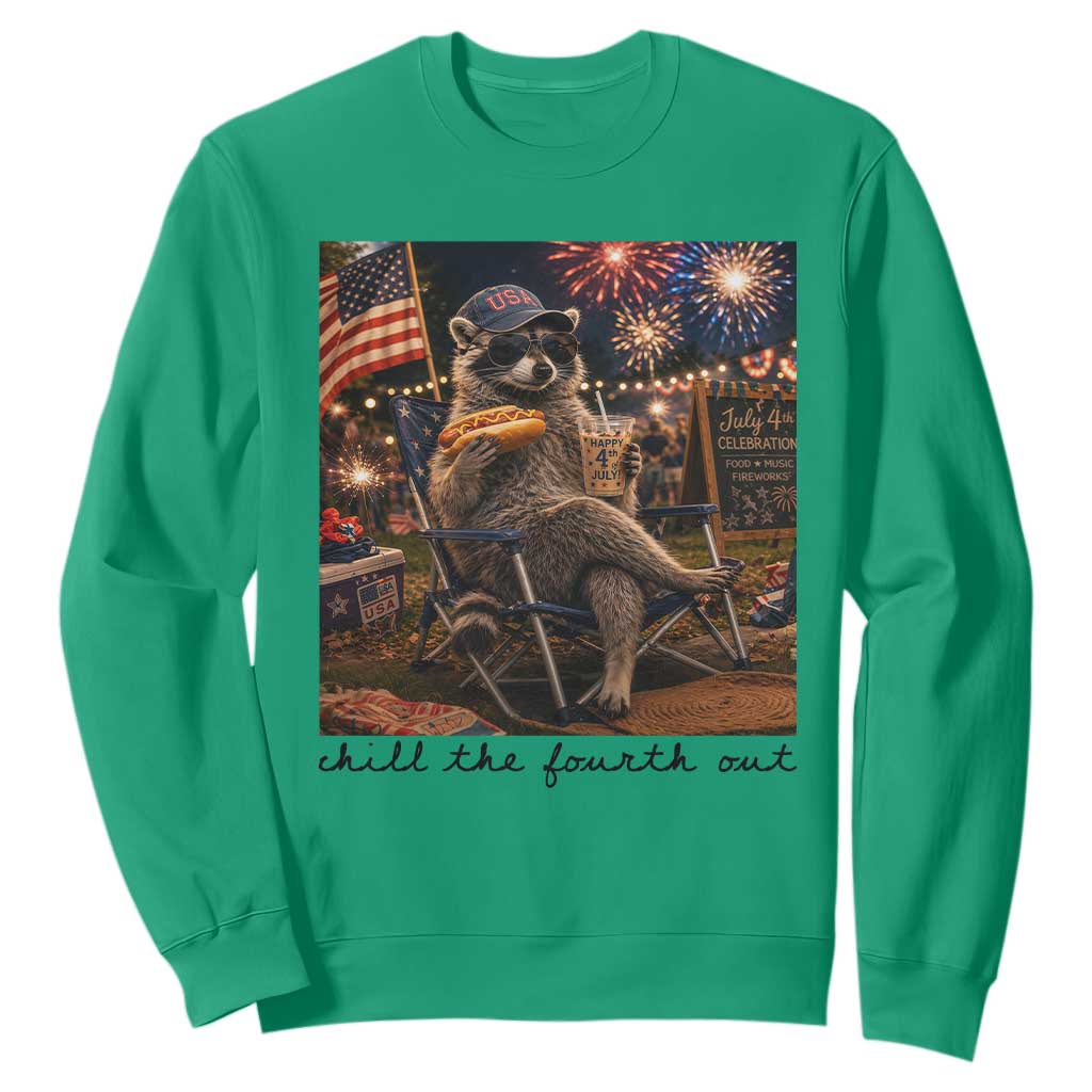 4th of July Raccoon Sweatshirt Chill The Fourth Out TS14 Irish Green Print Your Wear