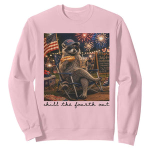 4th of July Raccoon Sweatshirt Chill The Fourth Out TS14 Light Pink Print Your Wear