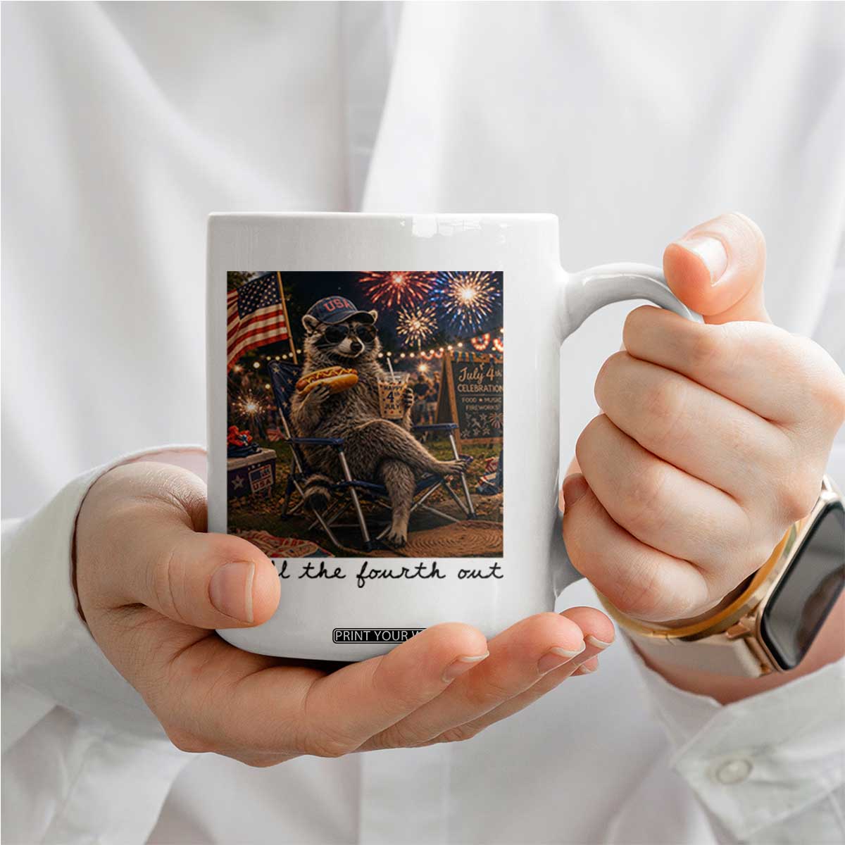 4th of July Raccoon Coffee Mug Chill The Fourth Out TS14 Print Your Wear