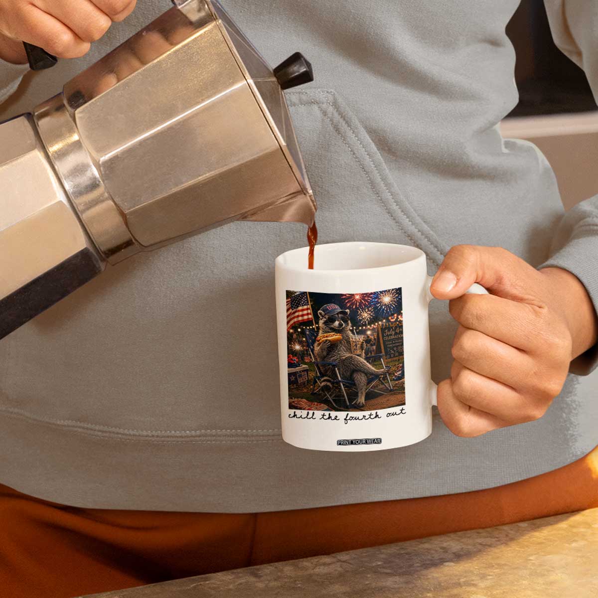 4th of July Raccoon Coffee Mug Chill The Fourth Out TS14 Print Your Wear
