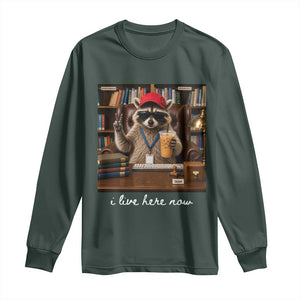 School Librarian Long Sleeve Shirt I Live Here Now Back to School TS14 Dark Forest Green Print Your Wear