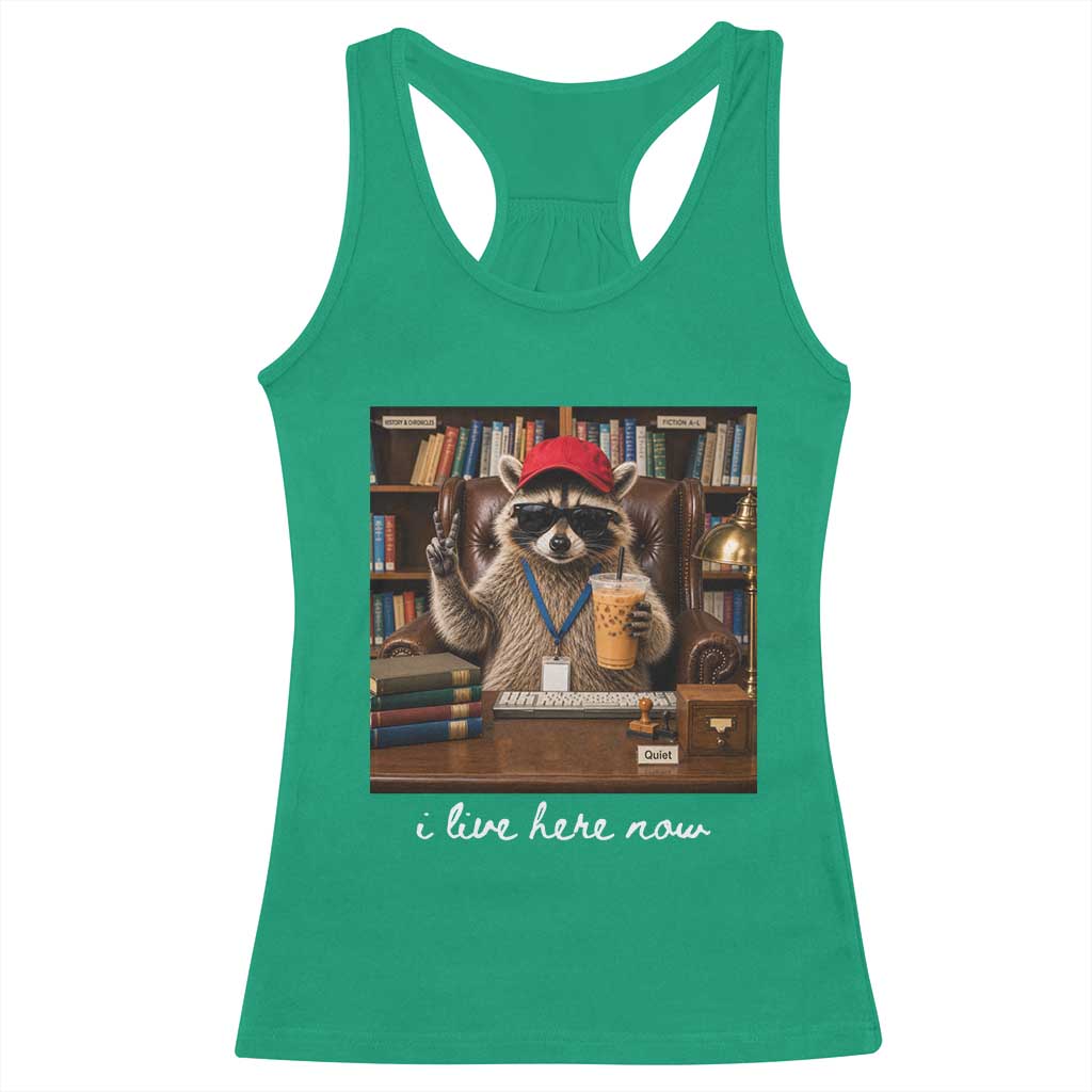 School Librarian Racerback Tank Top I Live Here Now Back to School TS14 Irish Green Print Your Wear
