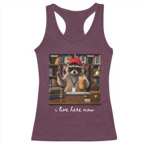 School Librarian Racerback Tank Top I Live Here Now Back to School TS14 Maroon Print Your Wear