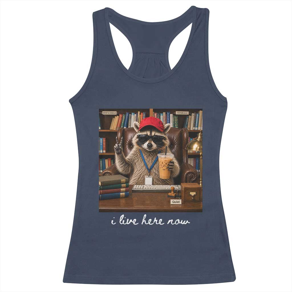 School Librarian Racerback Tank Top I Live Here Now Back to School TS14 Navy Print Your Wear