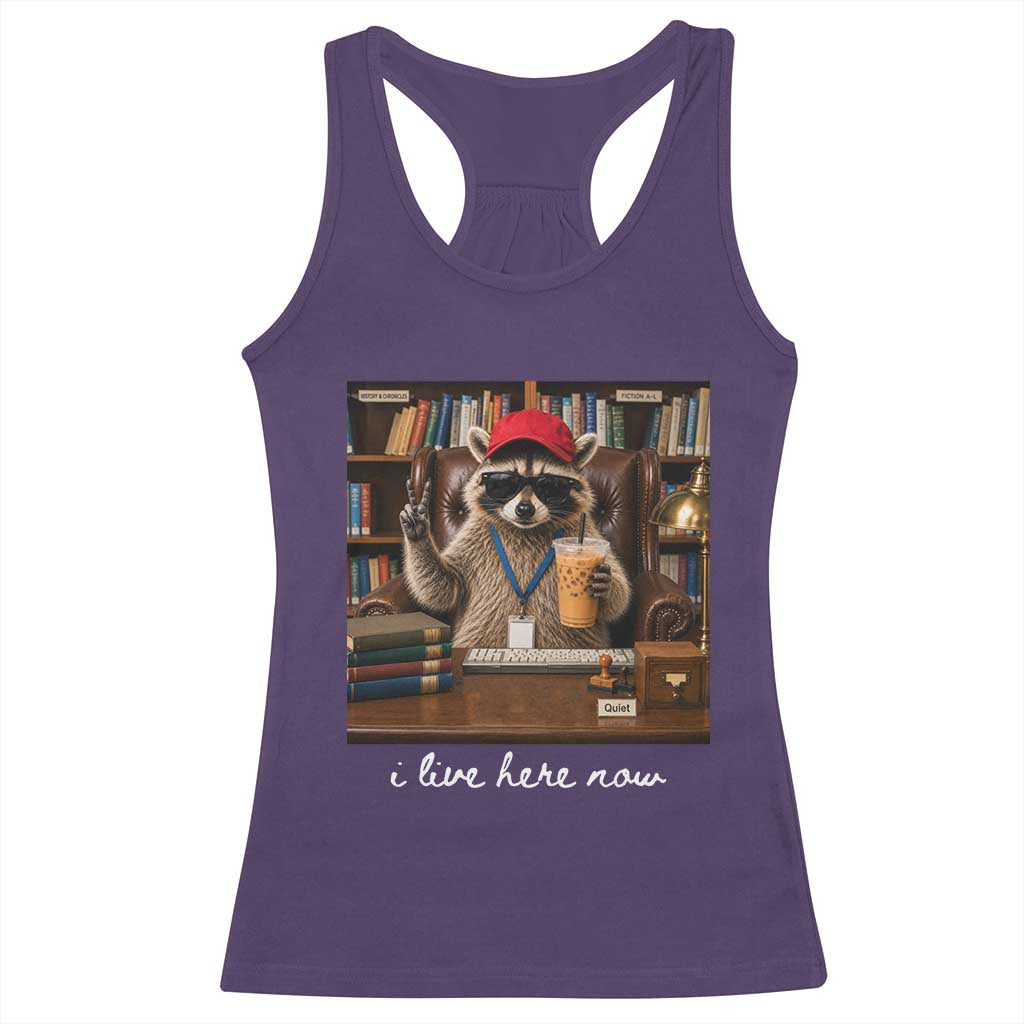 School Librarian Racerback Tank Top I Live Here Now Back to School TS14 Purple Print Your Wear