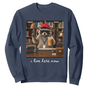 School Librarian Sweatshirt I Live Here Now Back to School TS14 Navy Print Your Wear