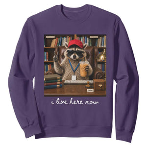 School Librarian Sweatshirt I Live Here Now Back to School TS14 Purple Print Your Wear