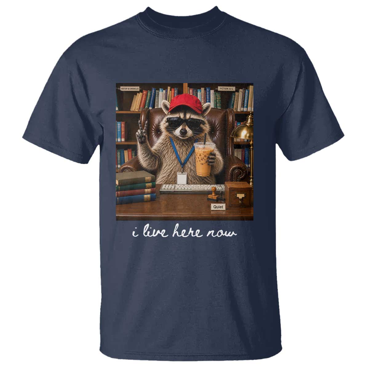 School Librarian T Shirt I Live Here Now Back to School TS14 Navy Print Your Wear