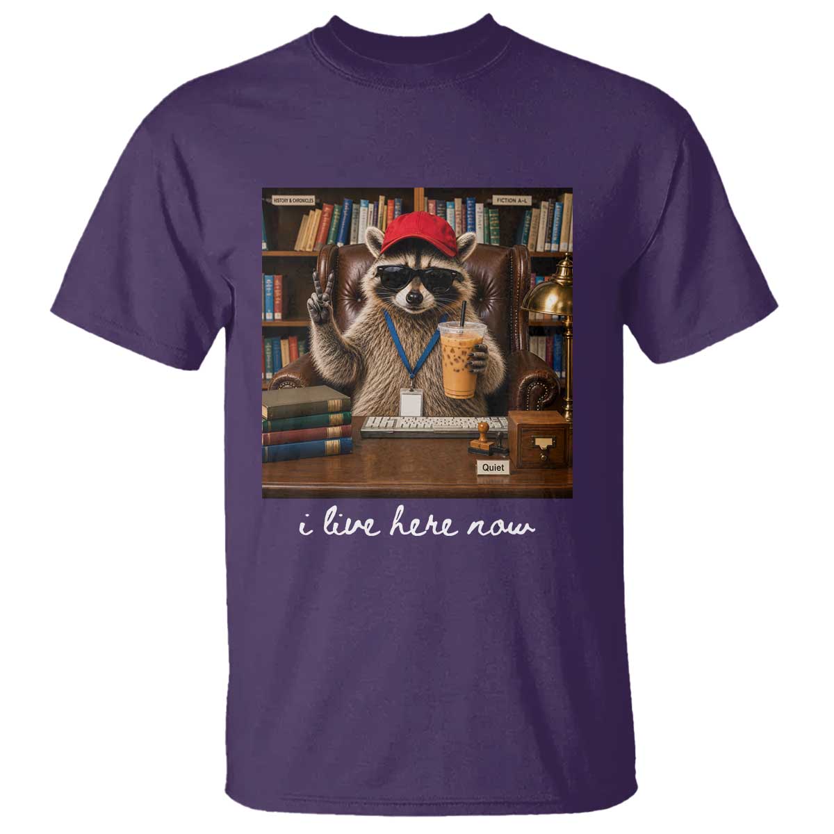 School Librarian T Shirt I Live Here Now Back to School TS14 Purple Print Your Wear