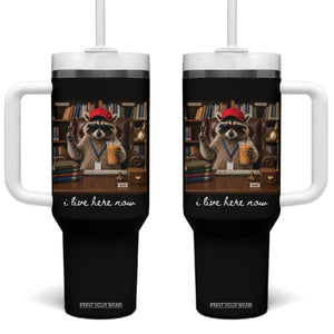 School Librarian Tumbler With Handle I Live Here Now Back to School TS14 One Size: 40 oz Black Print Your Wear